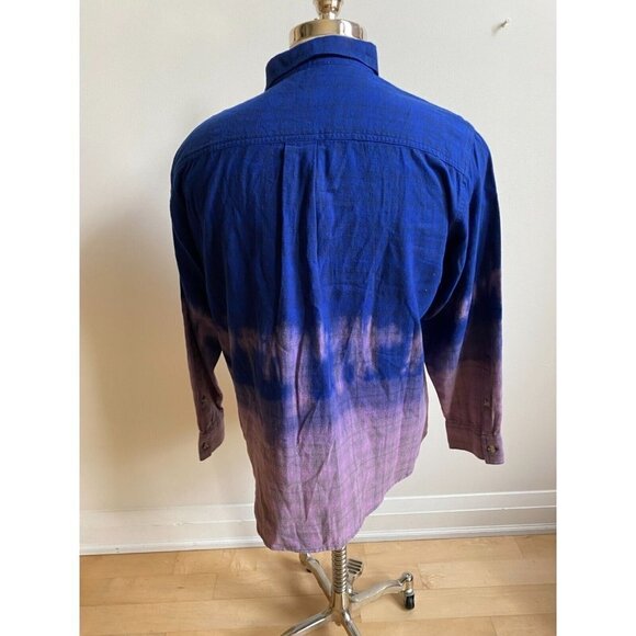 BP Mens BNWOT Small Plaid Tie Dye Ombre Blue Flannel Shirt Button Up - Picture 4 of 7